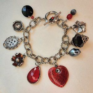 Vintage Art Deco Style Silver Tone Glass Stone Charms Line Bracelet Jewelry